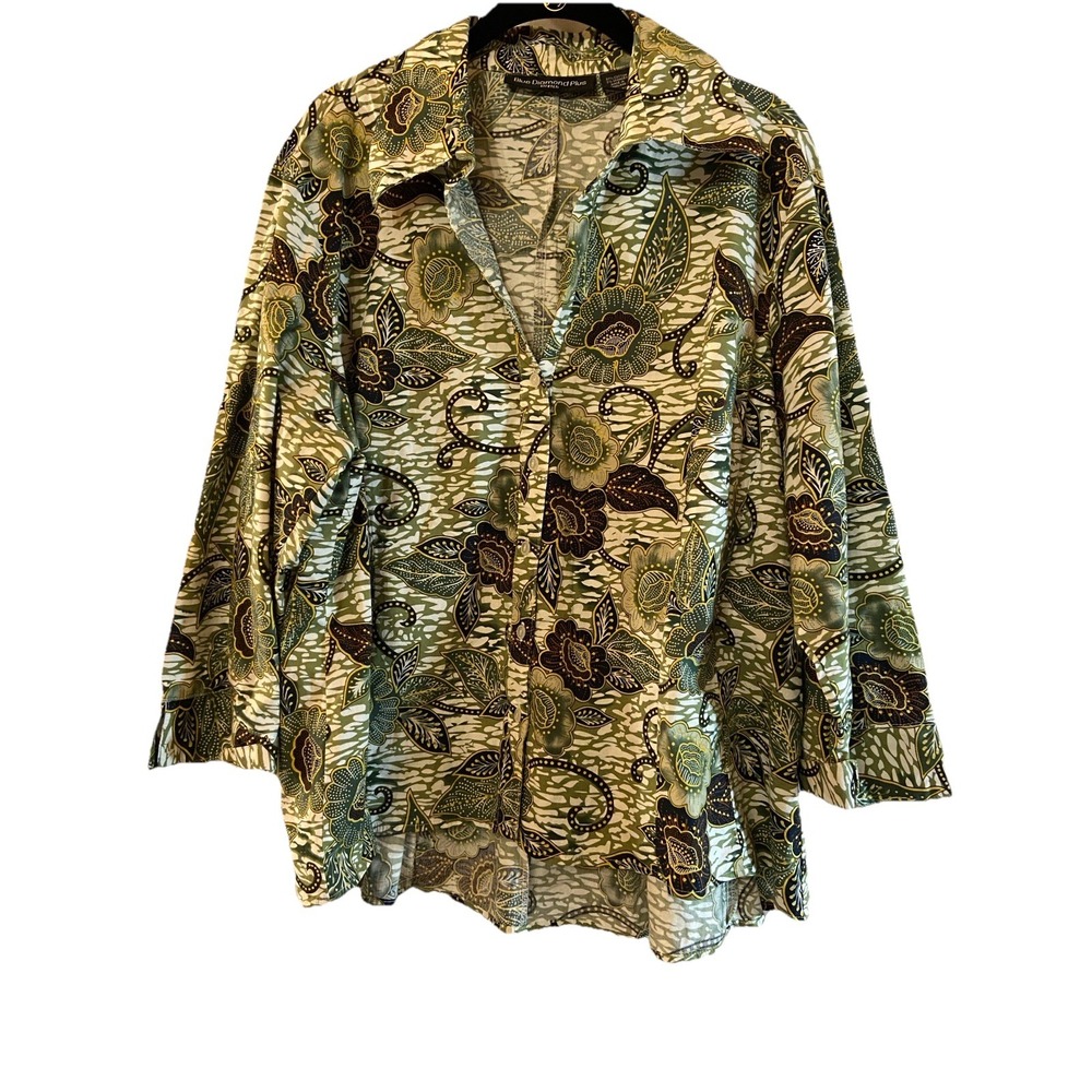Sage & Olive Green Floral Button Up Women's Blouse Size 20W Nature Relaxed Fit